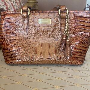 Brahmin Tan Crocodile Embossed Satchel